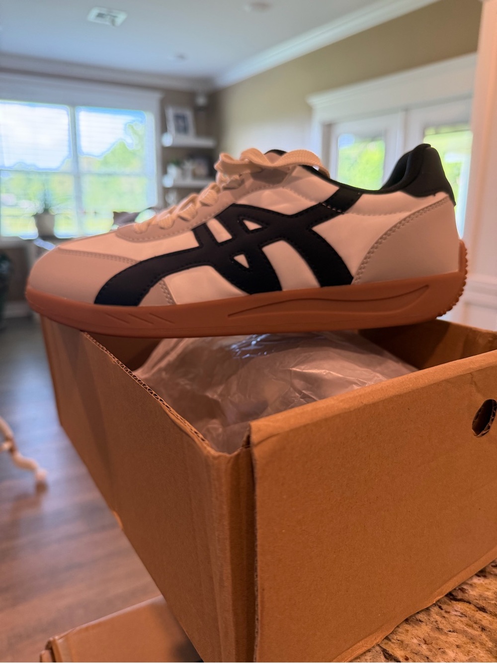 Asics White and Black Low-Cut Sneakers with Gum Sole